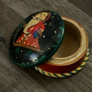 Vintage Hand Crafted Wooden Box Santa Clause